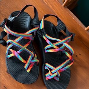 Chaco Black Sandals with Rainbow Webbing